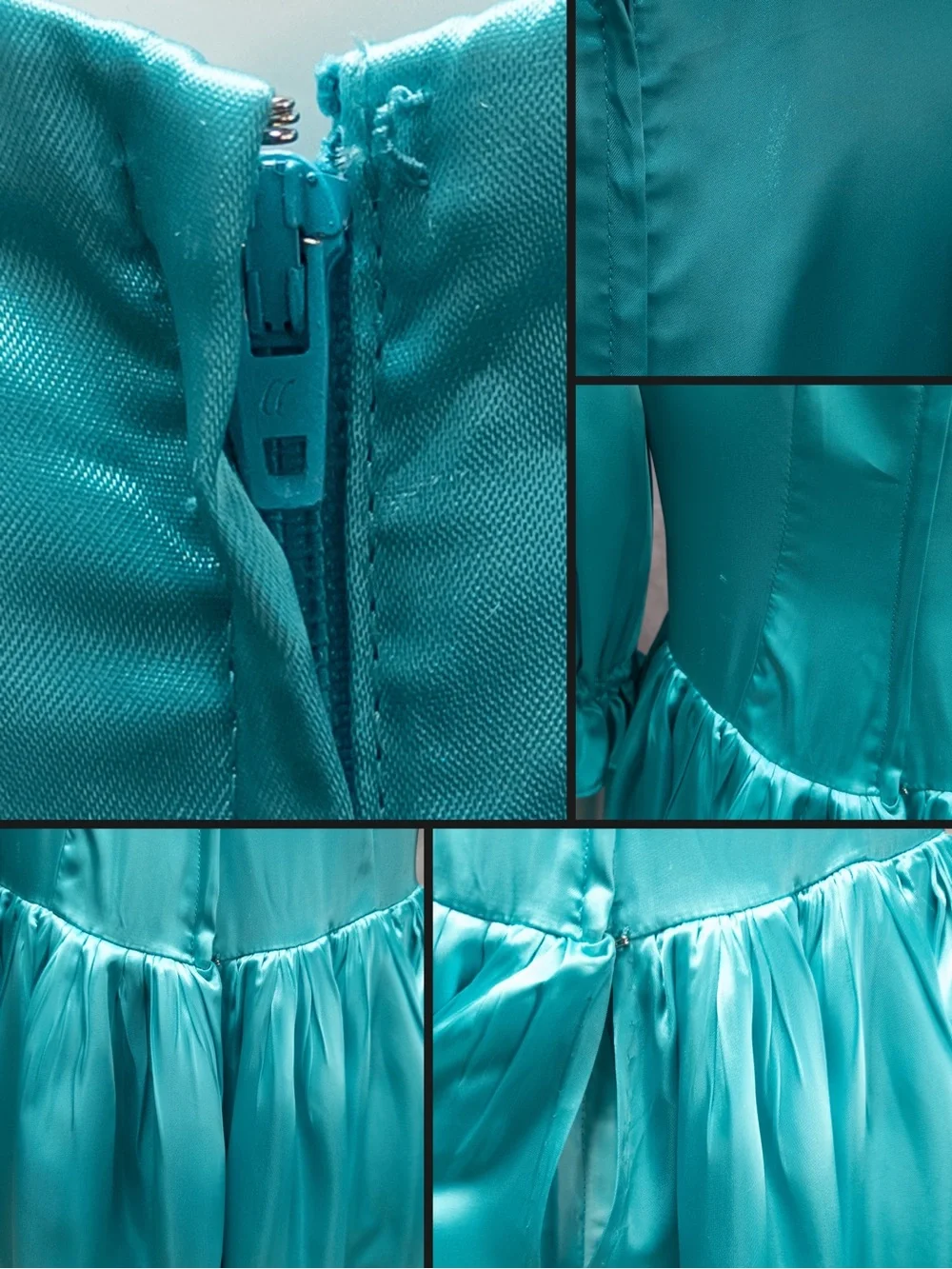 Vintage 80s Teal Satin Formal Prom Dress with Matching Capelet and Bow,‎ Size M